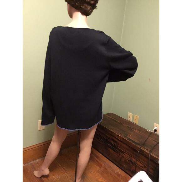 PORTS 1961 Black W/Blue Green Side Stripe Cotton LS Scoop Neck Knit TOP Sz M - Picture 4 of 6